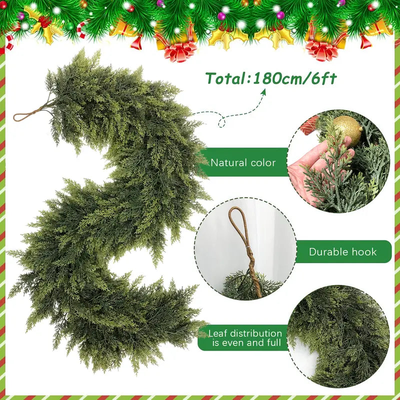 ⛄2025 Christmas Artificial Cypress Leaf Vine Wreath🎄(1.8m)