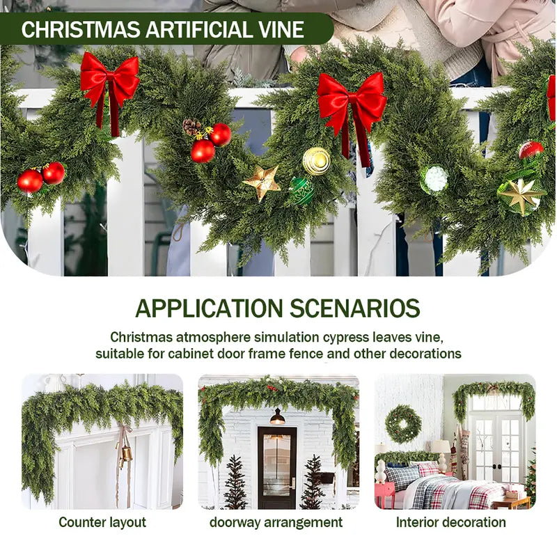 ⛄2025 Christmas Artificial Cypress Leaf Vine Wreath🎄(1.8m)