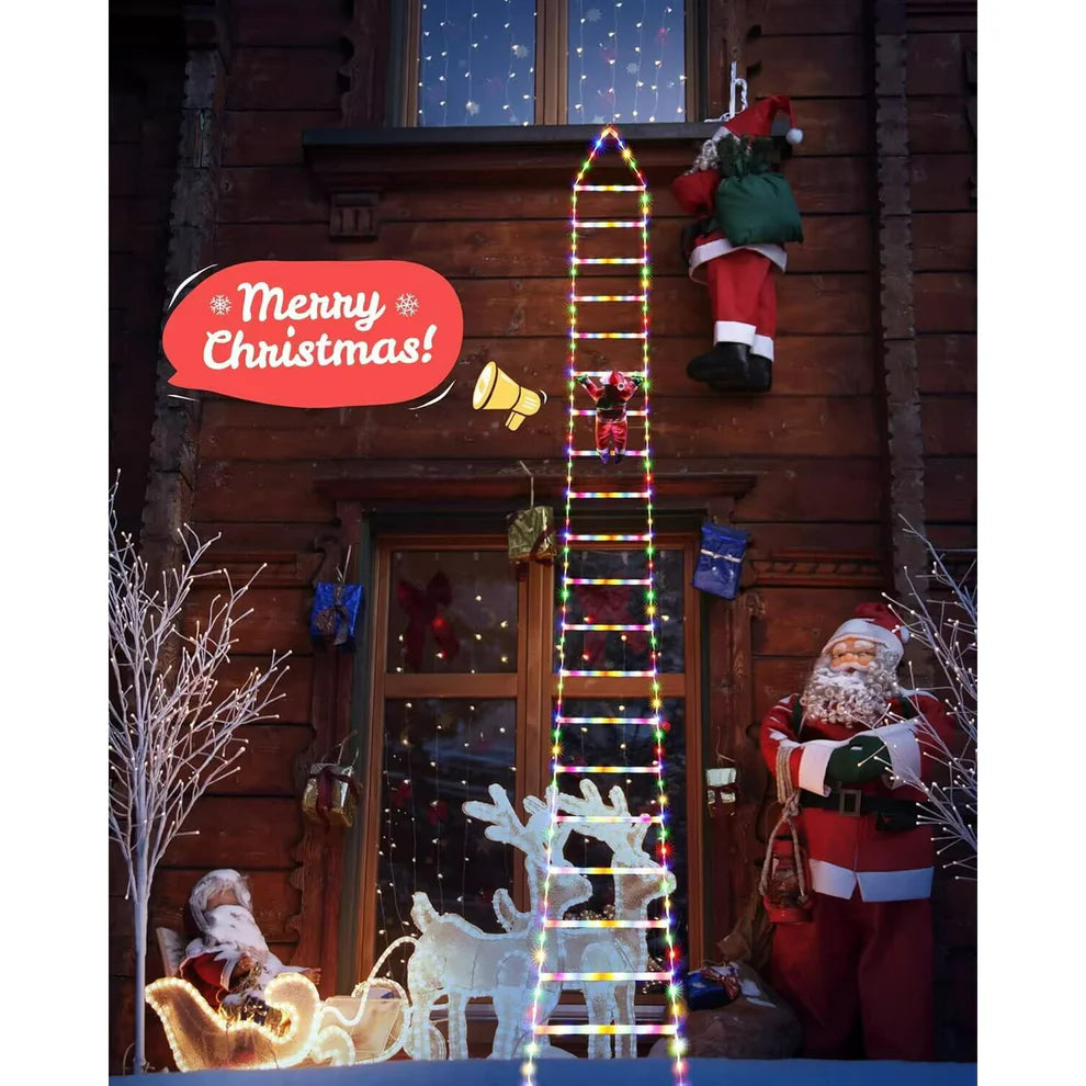 10FT LED Santa Claus Climbing Ladder Lights – USB Powered Christmas Outdoor &amp; Indoor Decoration (338 LEDs, 8 Modes) VNP