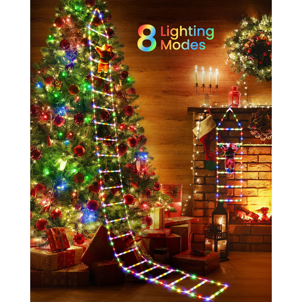 10FT LED Santa Claus Climbing Ladder Lights – USB Powered Christmas Outdoor &amp; Indoor Decoration (338 LEDs, 8 Modes) VNP