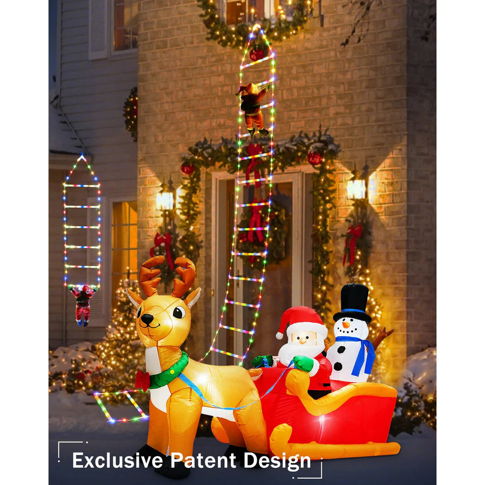 10FT LED Santa Claus Climbing Ladder Lights – USB Powered Christmas Outdoor &amp; Indoor Decoration (338 LEDs, 8 Modes) VNP