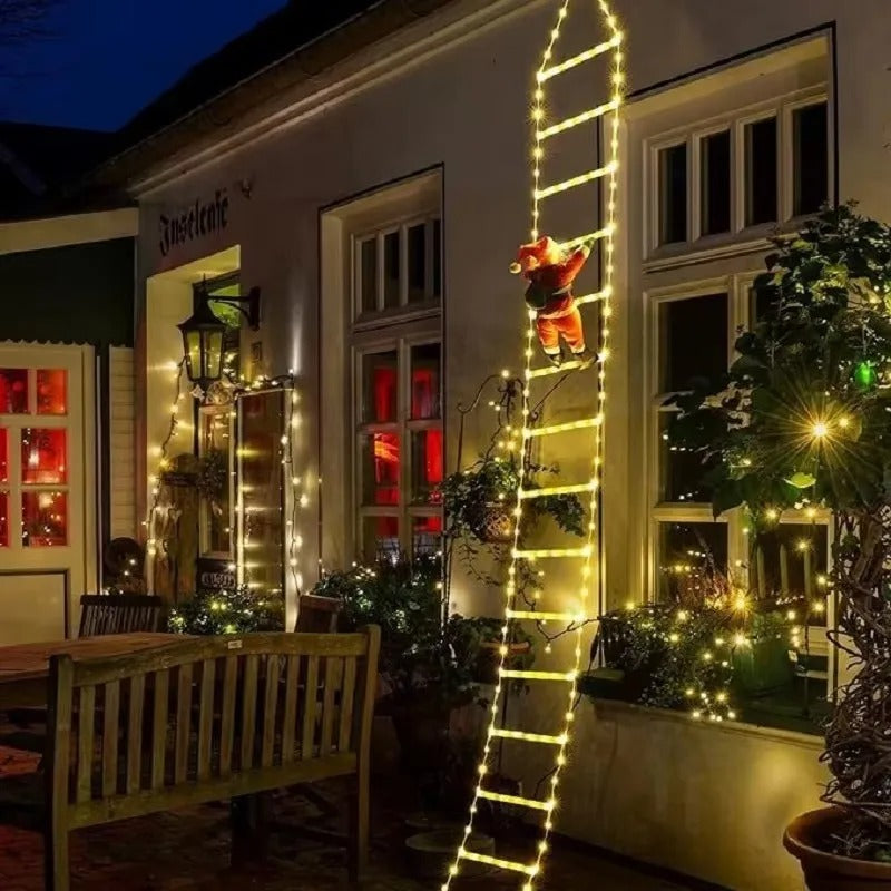 10FT LED Santa Claus Climbing Ladder Lights – USB Powered Christmas Outdoor &amp; Indoor Decoration (338 LEDs, 8 Modes) VNP